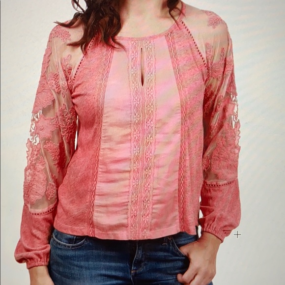 Lace Mix Embroidered top sz. L - Picture 1 of 2